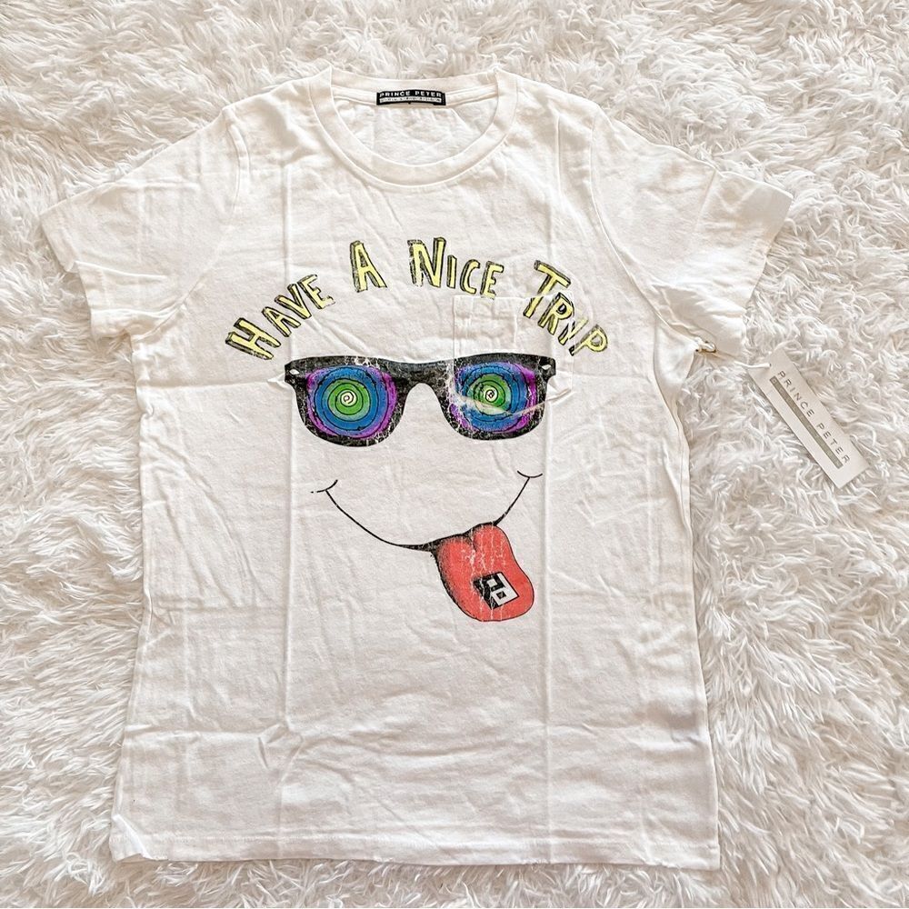 Prince Peter Collection White Have a Nice Trip Graphic Short Sleeve T Shirt SZ S